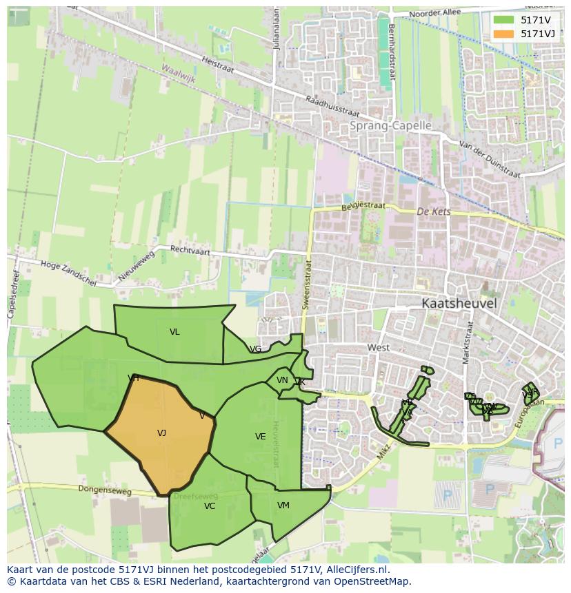 Afbeelding van het postcodegebied 5171 VJ op de kaart.