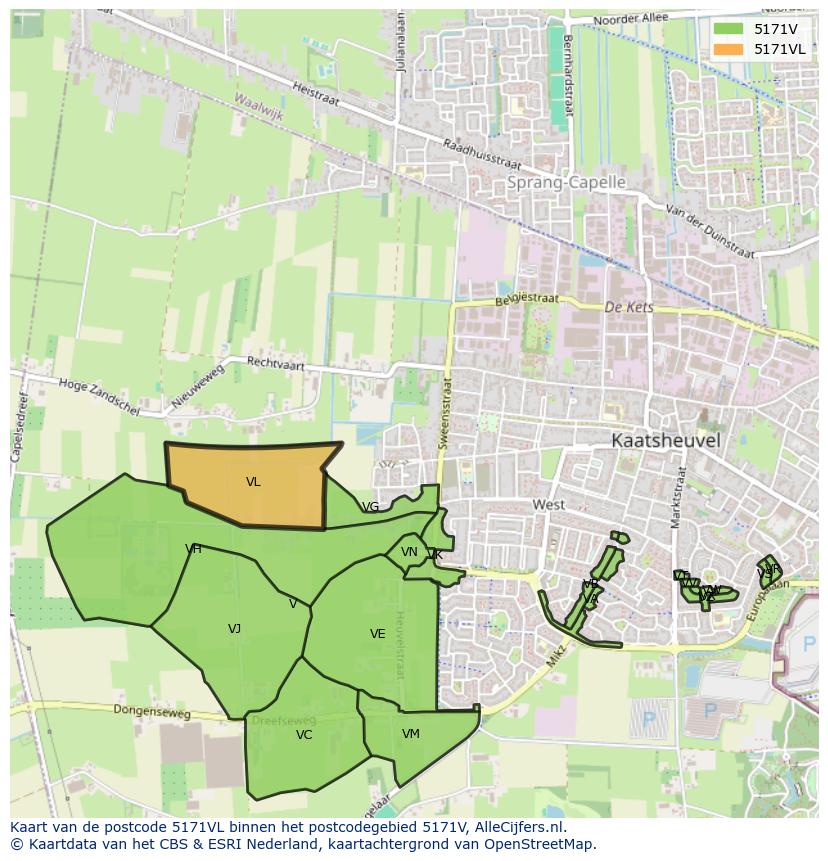 Afbeelding van het postcodegebied 5171 VL op de kaart.