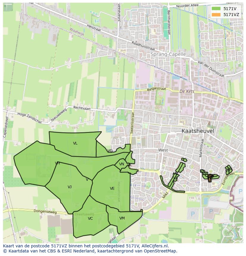 Afbeelding van het postcodegebied 5171 VZ op de kaart.