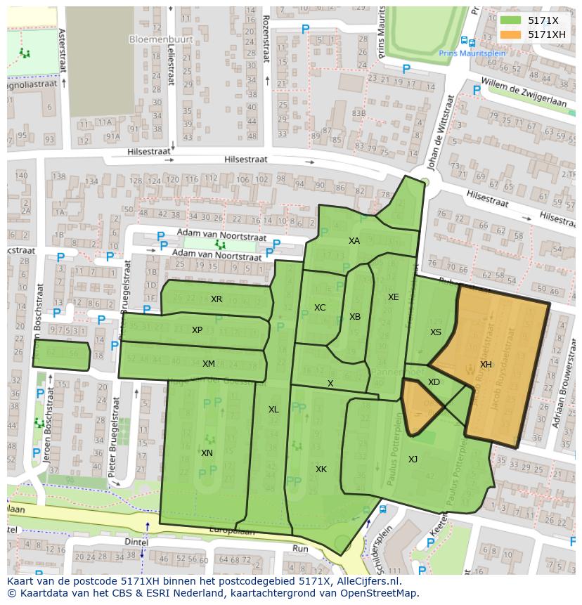 Afbeelding van het postcodegebied 5171 XH op de kaart.