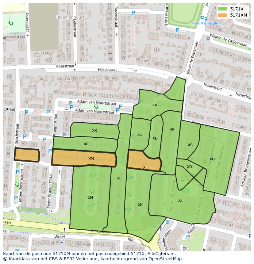 Afbeelding van het postcodegebied 5171 XM op de kaart.