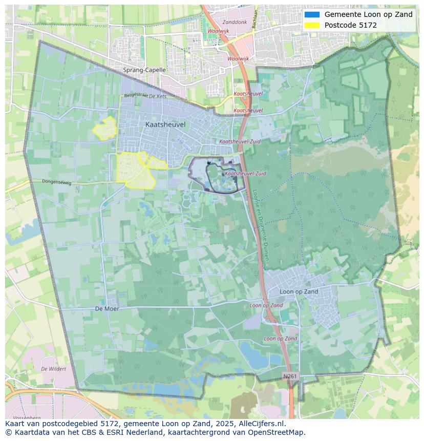 Afbeelding van het postcodegebied 5172 op de kaart.