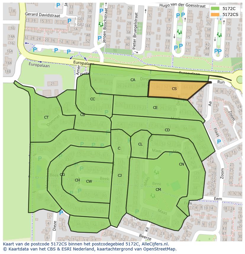 Afbeelding van het postcodegebied 5172 CS op de kaart.
