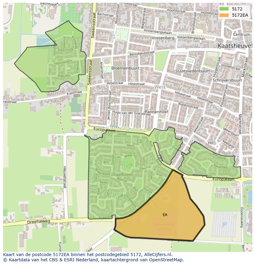 Afbeelding van het postcodegebied 5172 EA op de kaart.