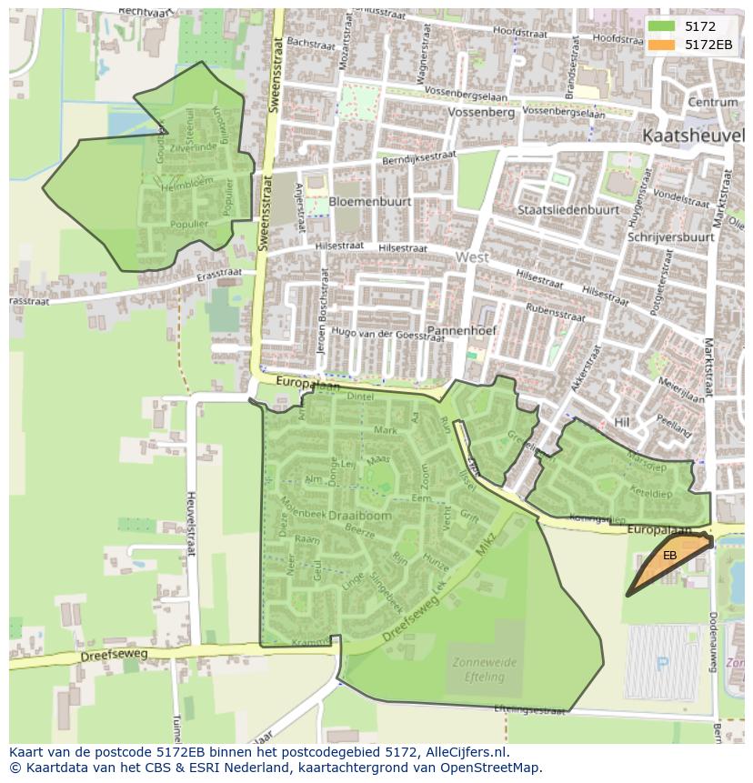 Afbeelding van het postcodegebied 5172 EB op de kaart.