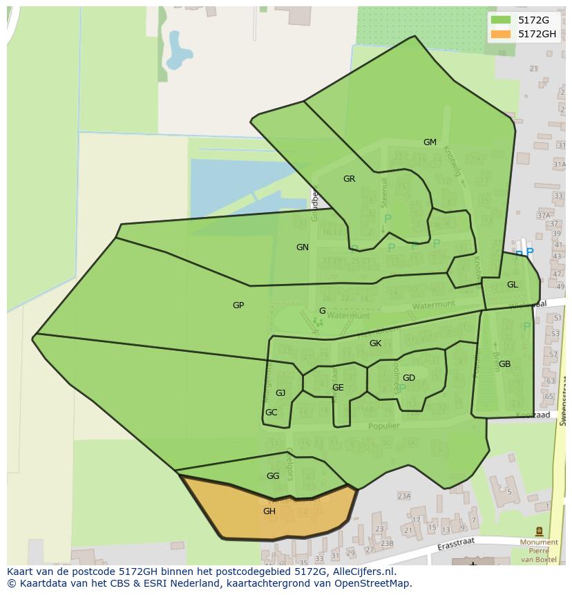 Afbeelding van het postcodegebied 5172 GH op de kaart.