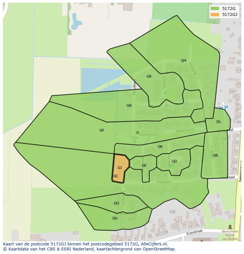 Afbeelding van het postcodegebied 5172 GJ op de kaart.