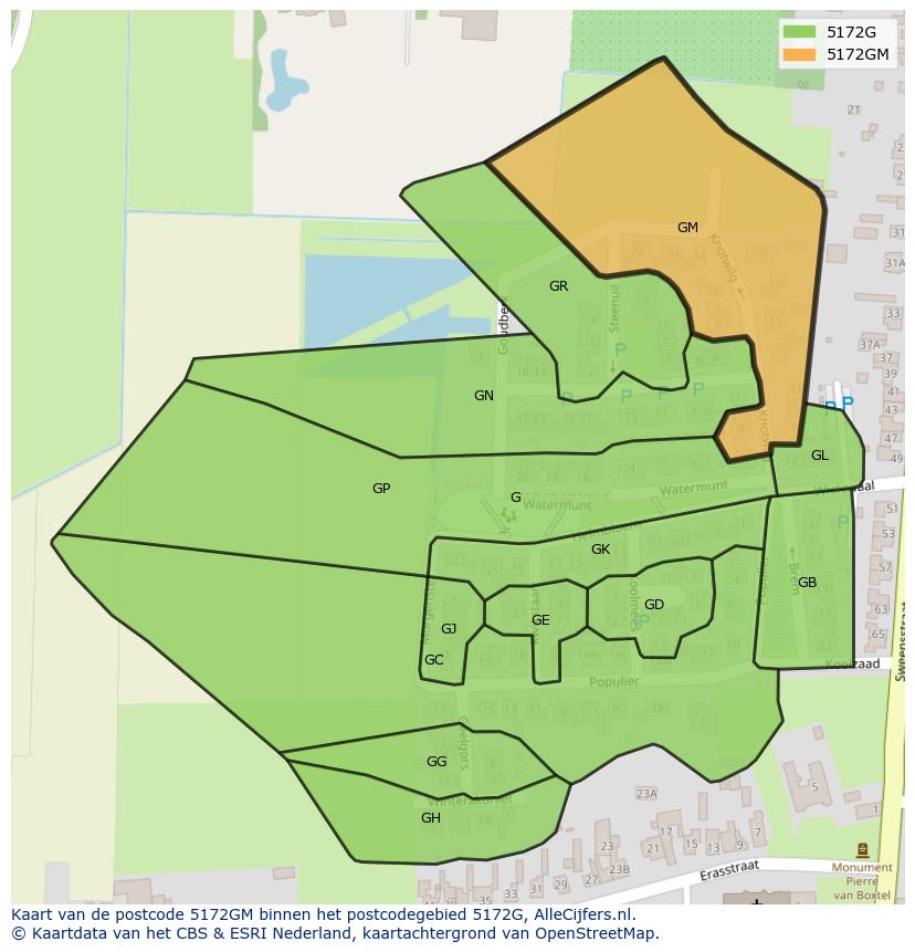 Afbeelding van het postcodegebied 5172 GM op de kaart.