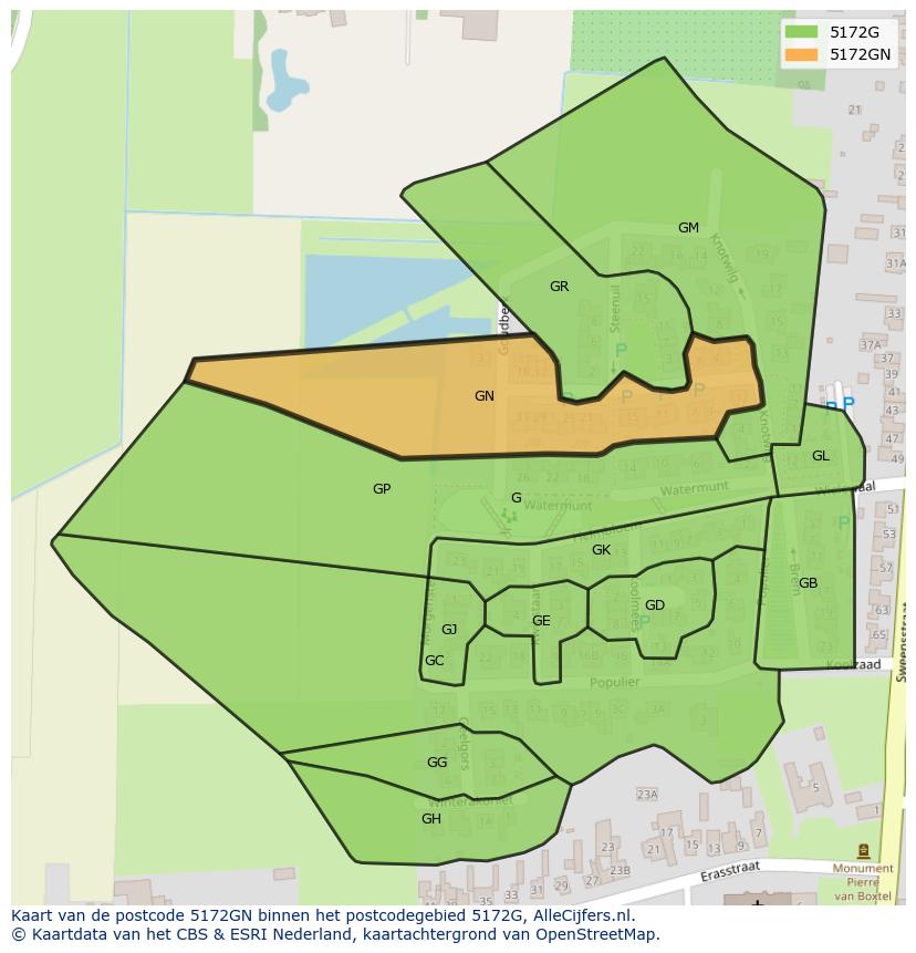 Afbeelding van het postcodegebied 5172 GN op de kaart.