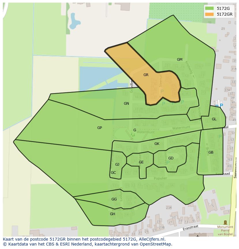 Afbeelding van het postcodegebied 5172 GR op de kaart.