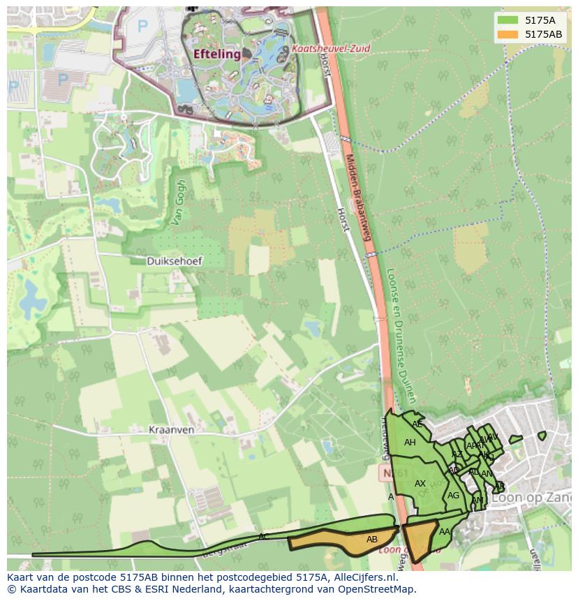 Afbeelding van het postcodegebied 5175 AB op de kaart.