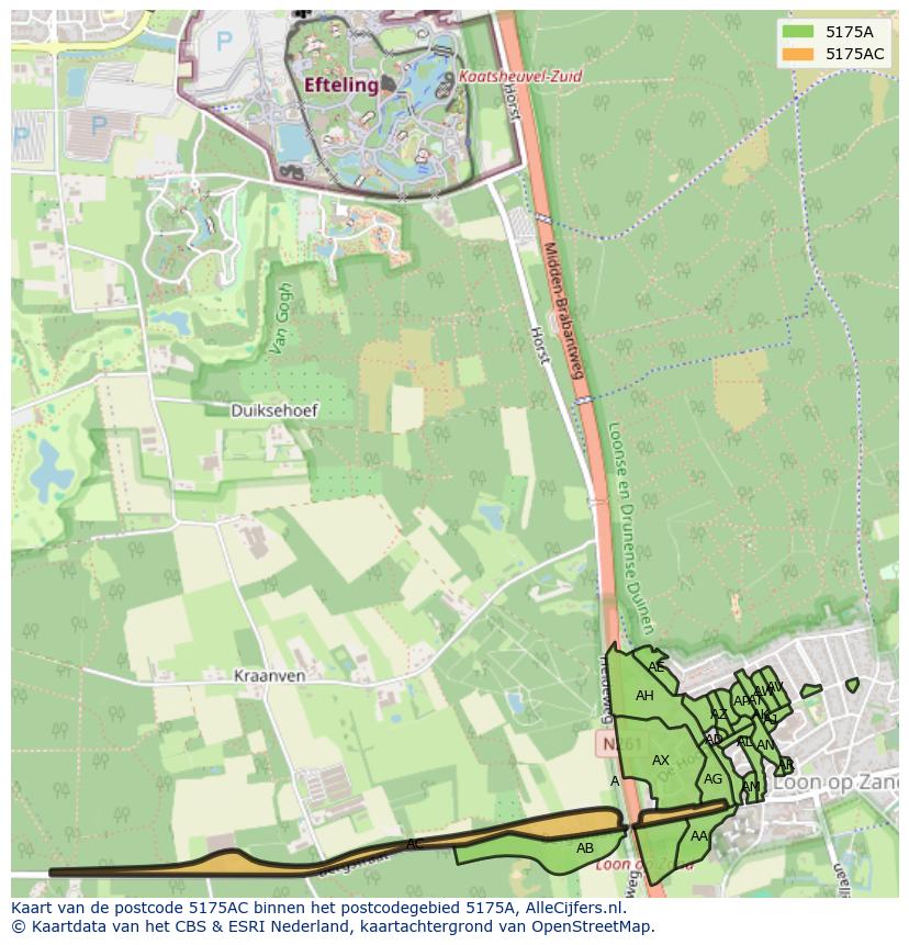 Afbeelding van het postcodegebied 5175 AC op de kaart.