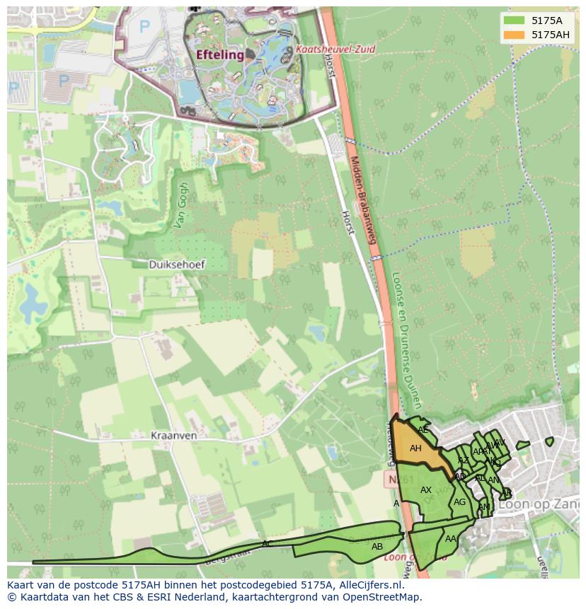 Afbeelding van het postcodegebied 5175 AH op de kaart.