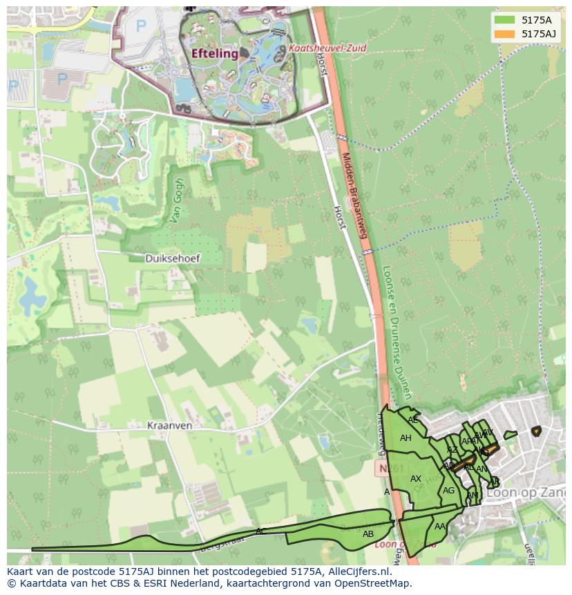 Afbeelding van het postcodegebied 5175 AJ op de kaart.