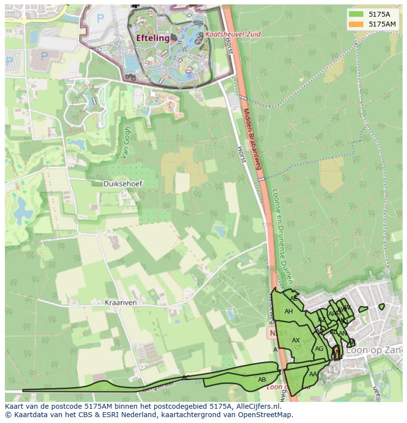 Afbeelding van het postcodegebied 5175 AM op de kaart.