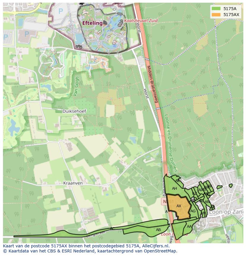 Afbeelding van het postcodegebied 5175 AX op de kaart.