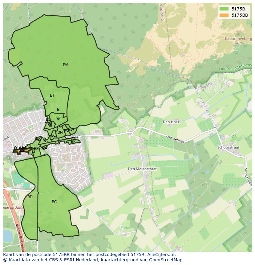 Afbeelding van het postcodegebied 5175 BB op de kaart.