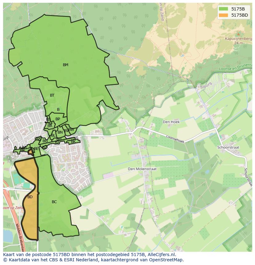 Afbeelding van het postcodegebied 5175 BD op de kaart.