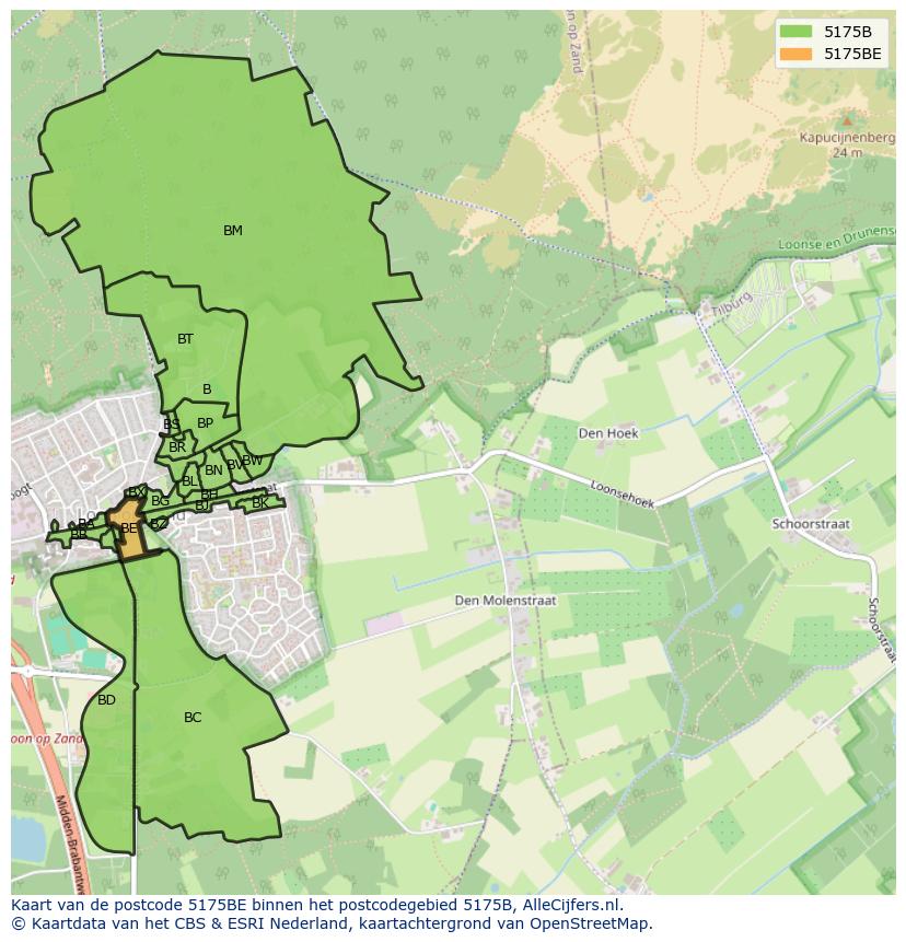 Afbeelding van het postcodegebied 5175 BE op de kaart.
