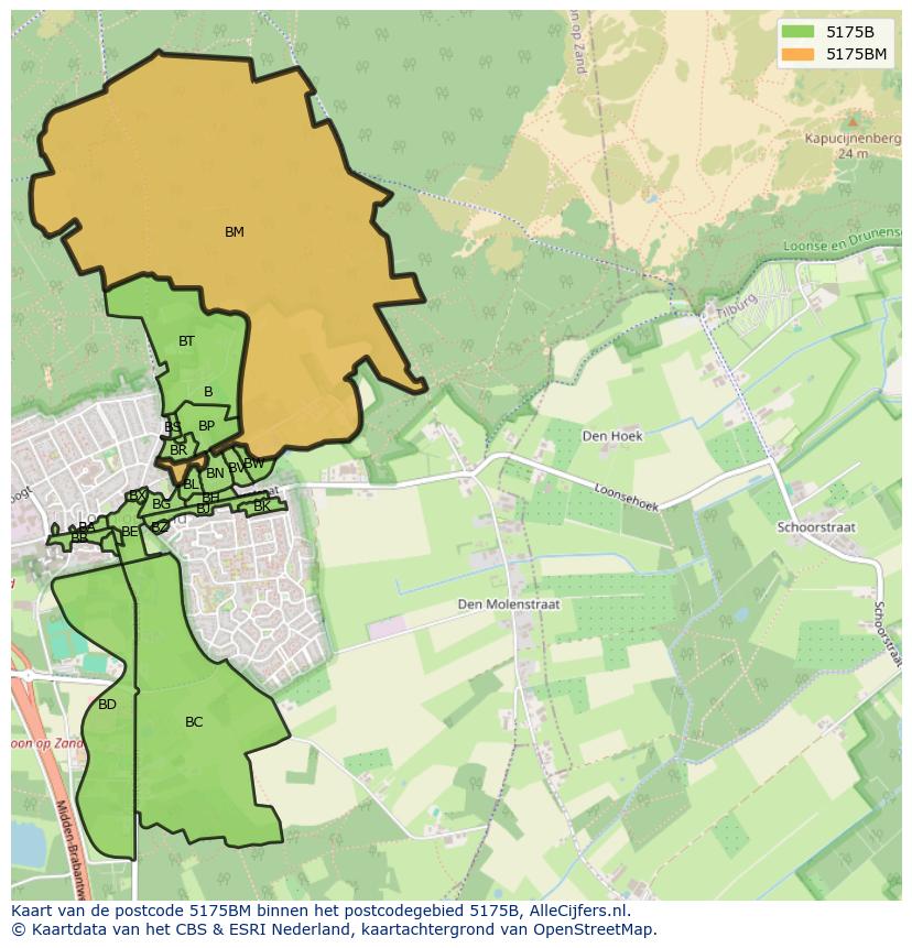 Afbeelding van het postcodegebied 5175 BM op de kaart.