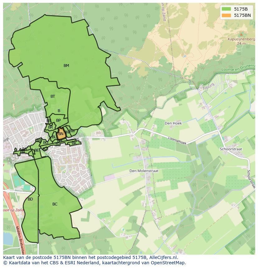 Afbeelding van het postcodegebied 5175 BN op de kaart.