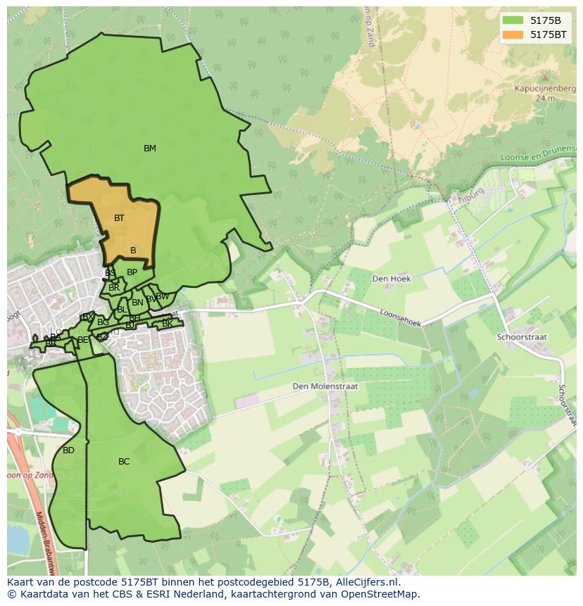 Afbeelding van het postcodegebied 5175 BT op de kaart.