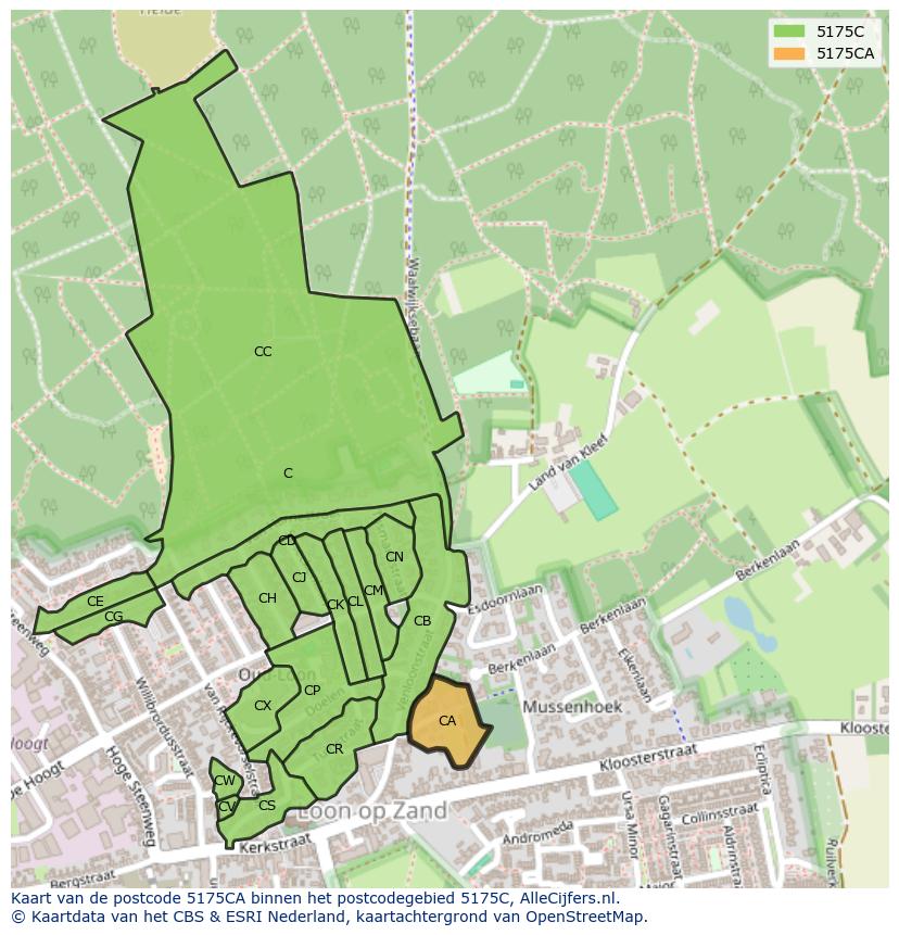 Afbeelding van het postcodegebied 5175 CA op de kaart.