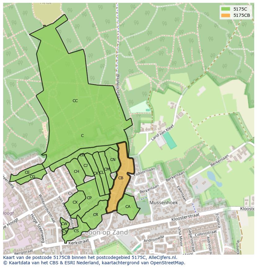 Afbeelding van het postcodegebied 5175 CB op de kaart.