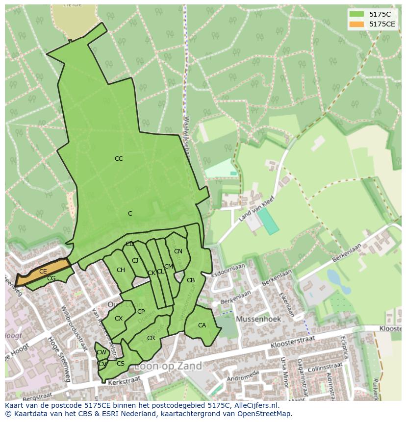 Afbeelding van het postcodegebied 5175 CE op de kaart.