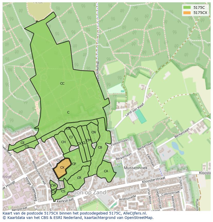 Afbeelding van het postcodegebied 5175 CX op de kaart.