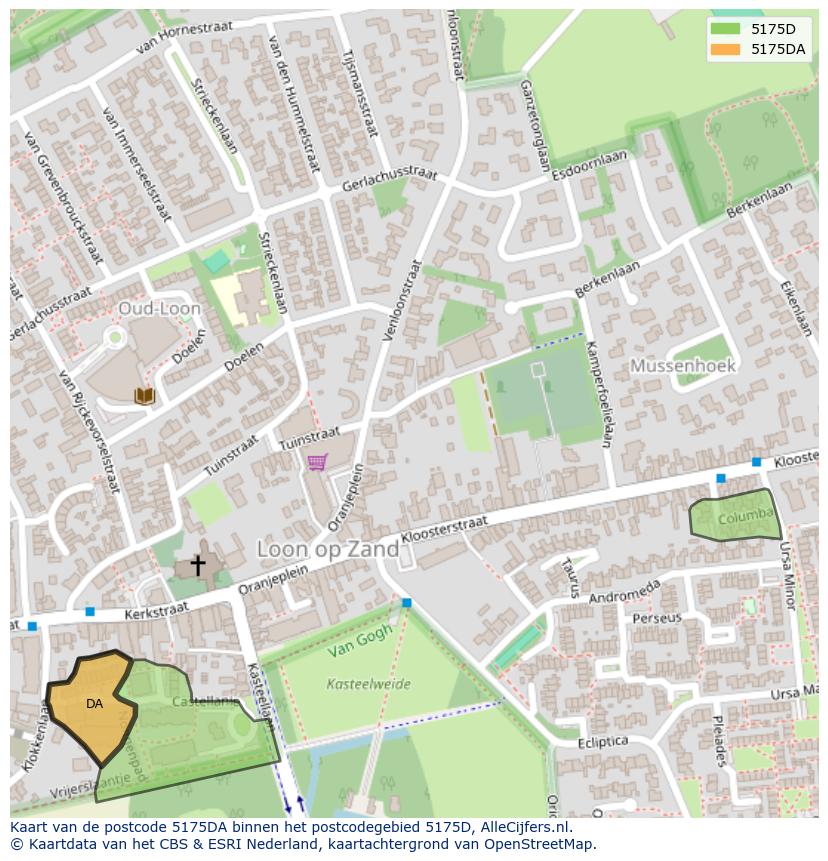 Afbeelding van het postcodegebied 5175 DA op de kaart.