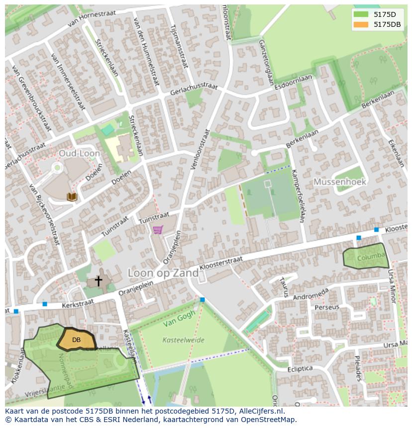 Afbeelding van het postcodegebied 5175 DB op de kaart.