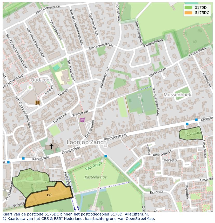 Afbeelding van het postcodegebied 5175 DC op de kaart.