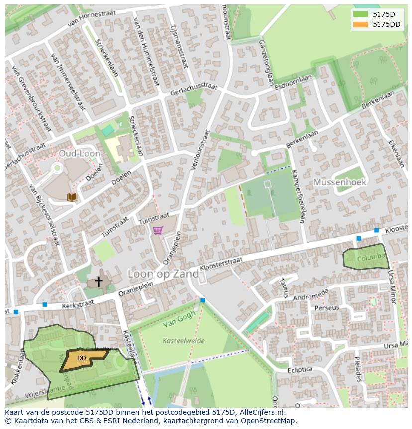 Afbeelding van het postcodegebied 5175 DD op de kaart.