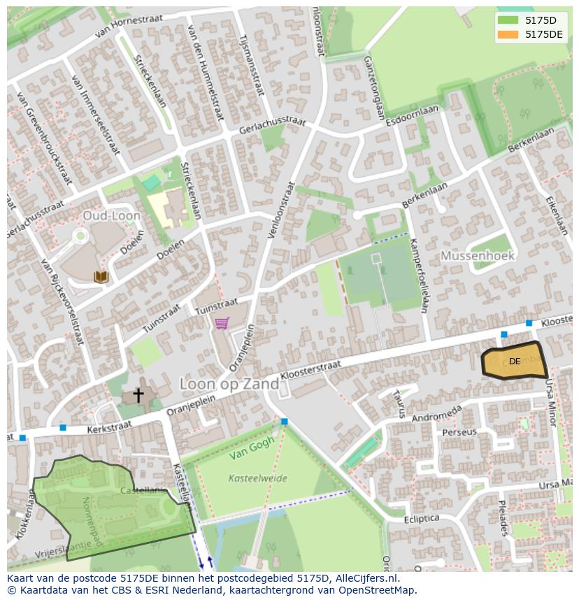 Afbeelding van het postcodegebied 5175 DE op de kaart.
