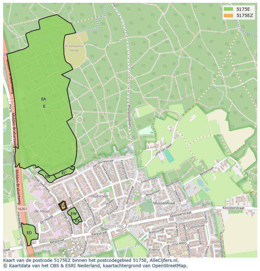 Afbeelding van het postcodegebied 5175 EZ op de kaart.