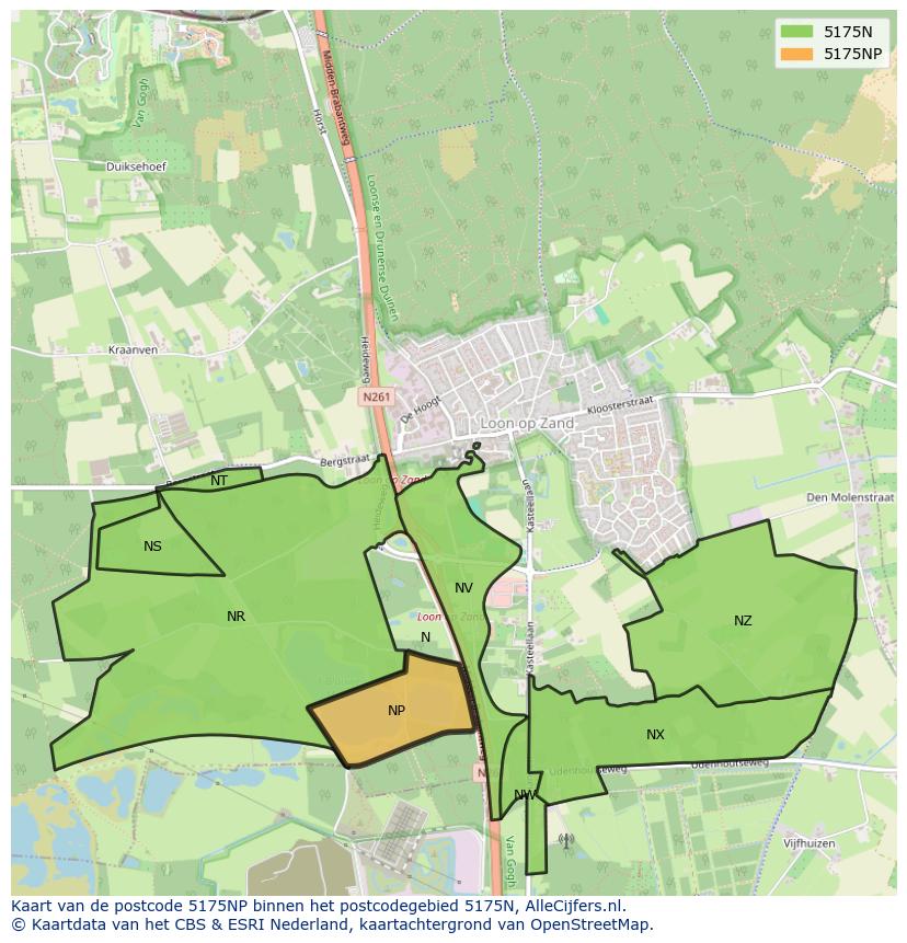 Afbeelding van het postcodegebied 5175 NP op de kaart.