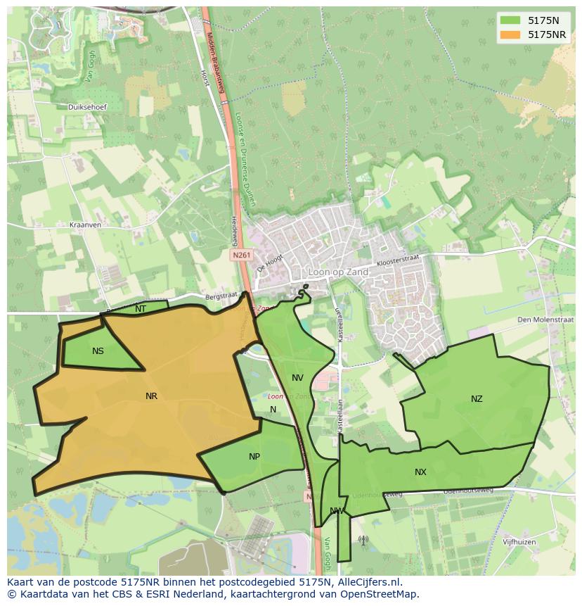 Afbeelding van het postcodegebied 5175 NR op de kaart.