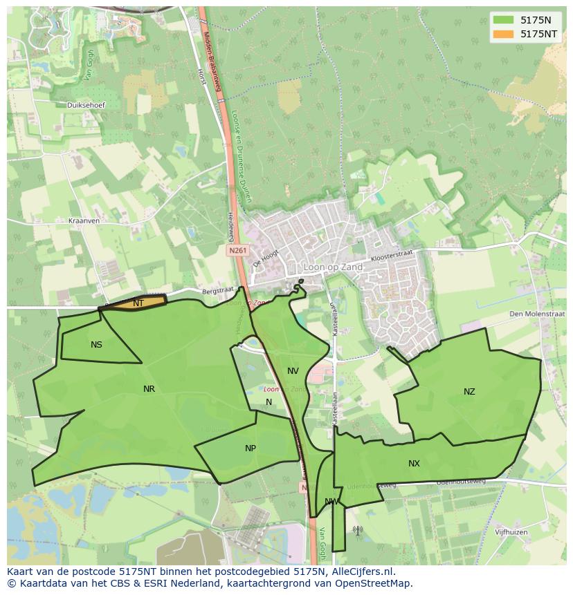 Afbeelding van het postcodegebied 5175 NT op de kaart.