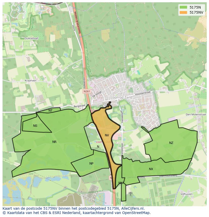 Afbeelding van het postcodegebied 5175 NV op de kaart.