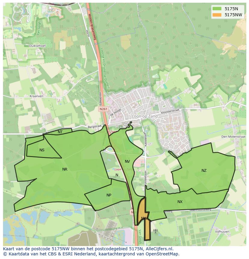 Afbeelding van het postcodegebied 5175 NW op de kaart.