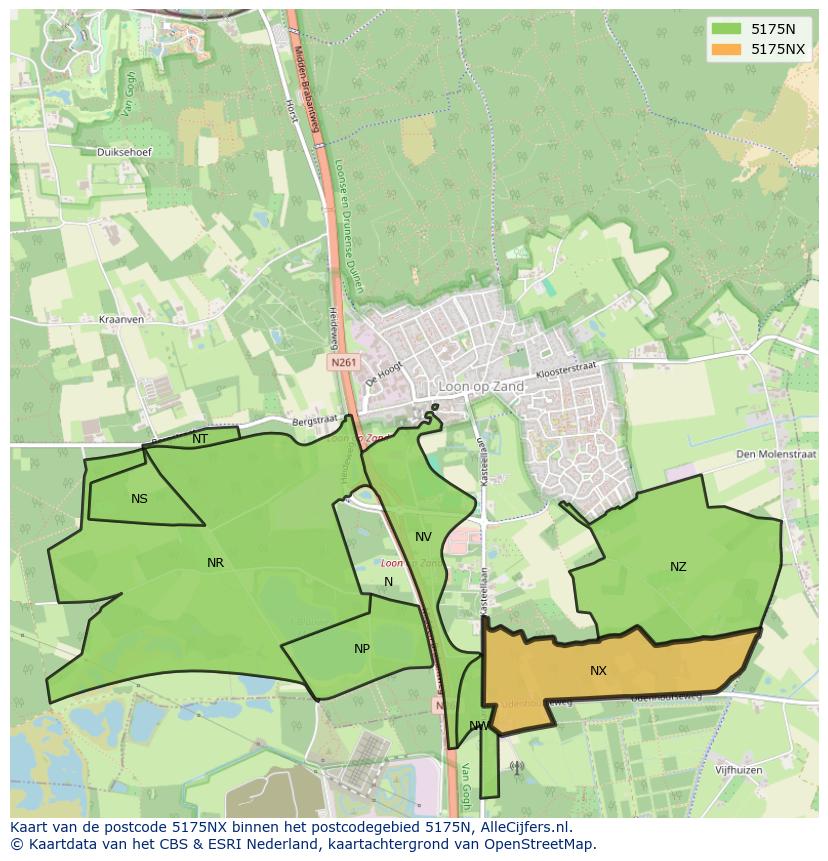 Afbeelding van het postcodegebied 5175 NX op de kaart.