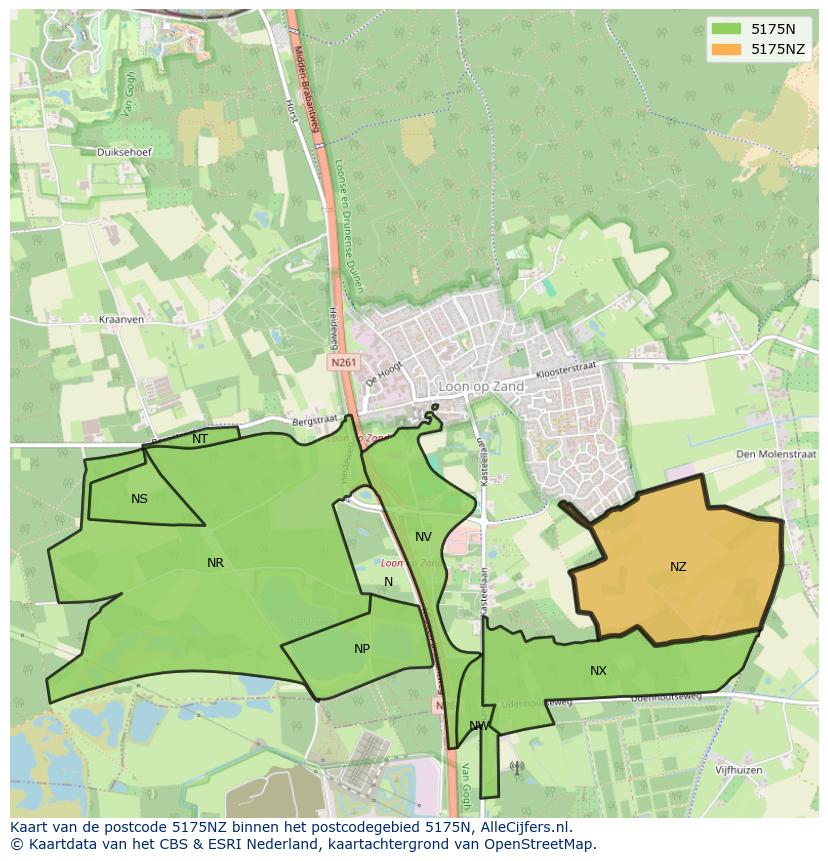Afbeelding van het postcodegebied 5175 NZ op de kaart.
