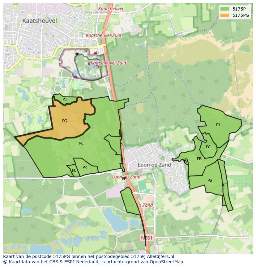 Afbeelding van het postcodegebied 5175 PG op de kaart.