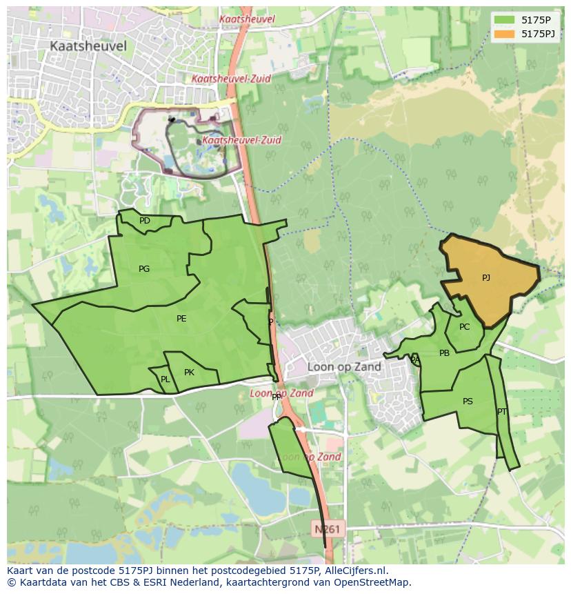 Afbeelding van het postcodegebied 5175 PJ op de kaart.