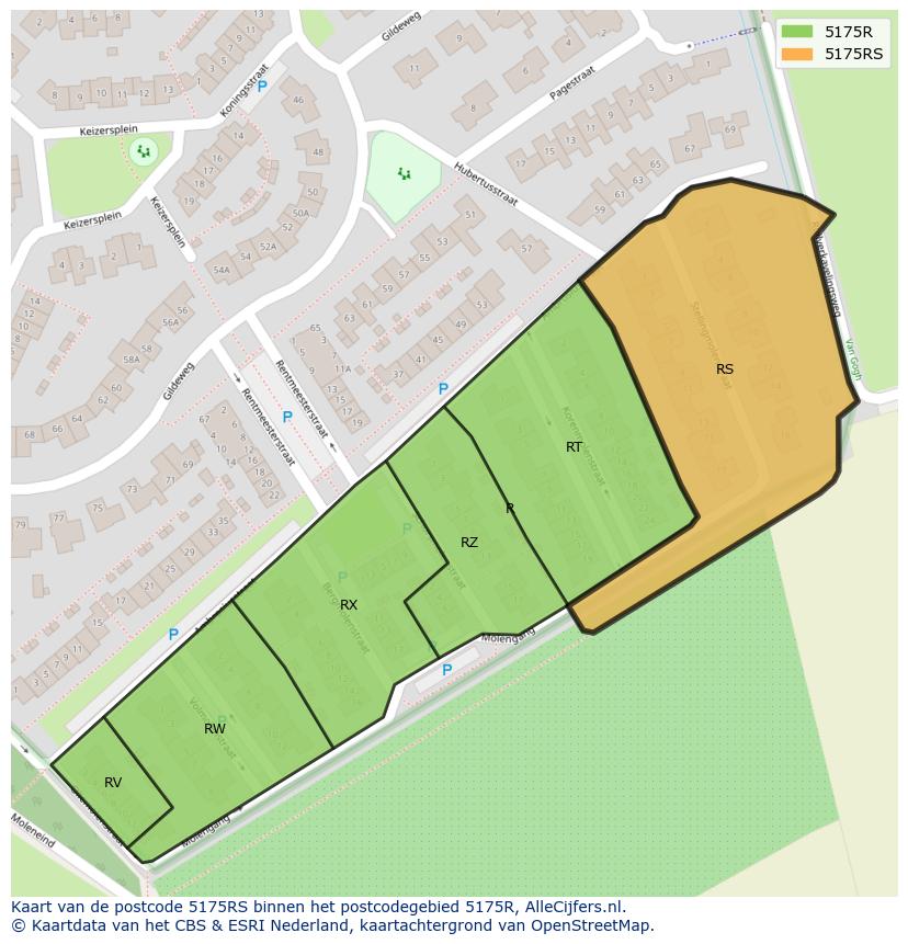 Afbeelding van het postcodegebied 5175 RS op de kaart.