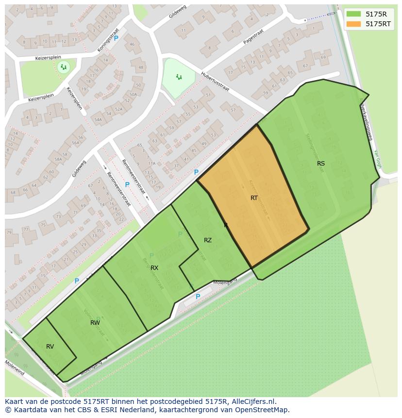 Afbeelding van het postcodegebied 5175 RT op de kaart.