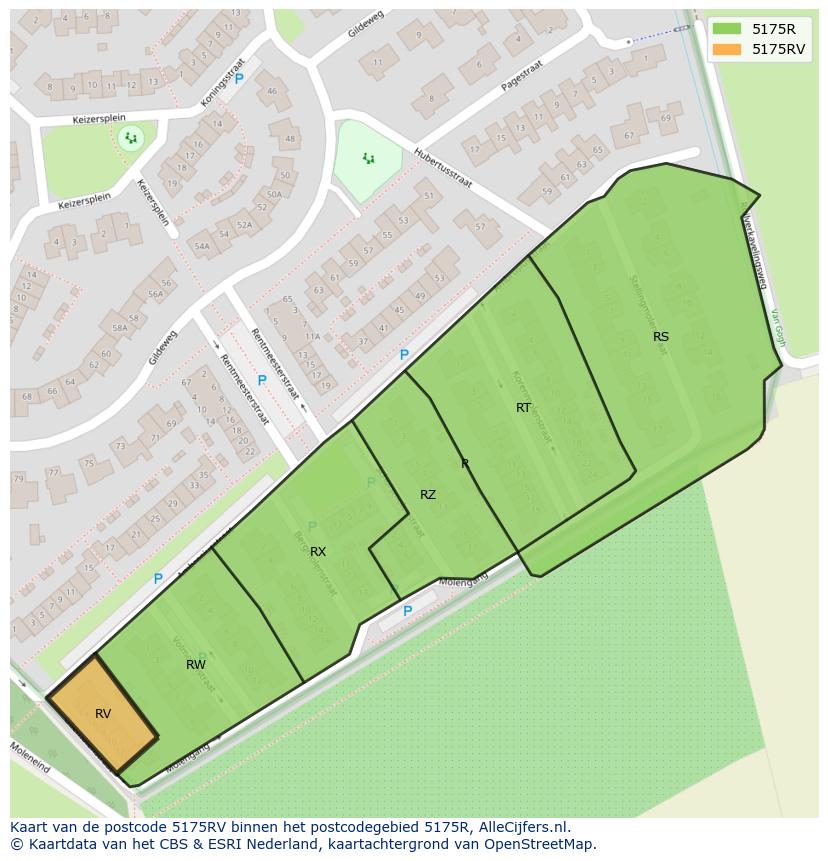Afbeelding van het postcodegebied 5175 RV op de kaart.
