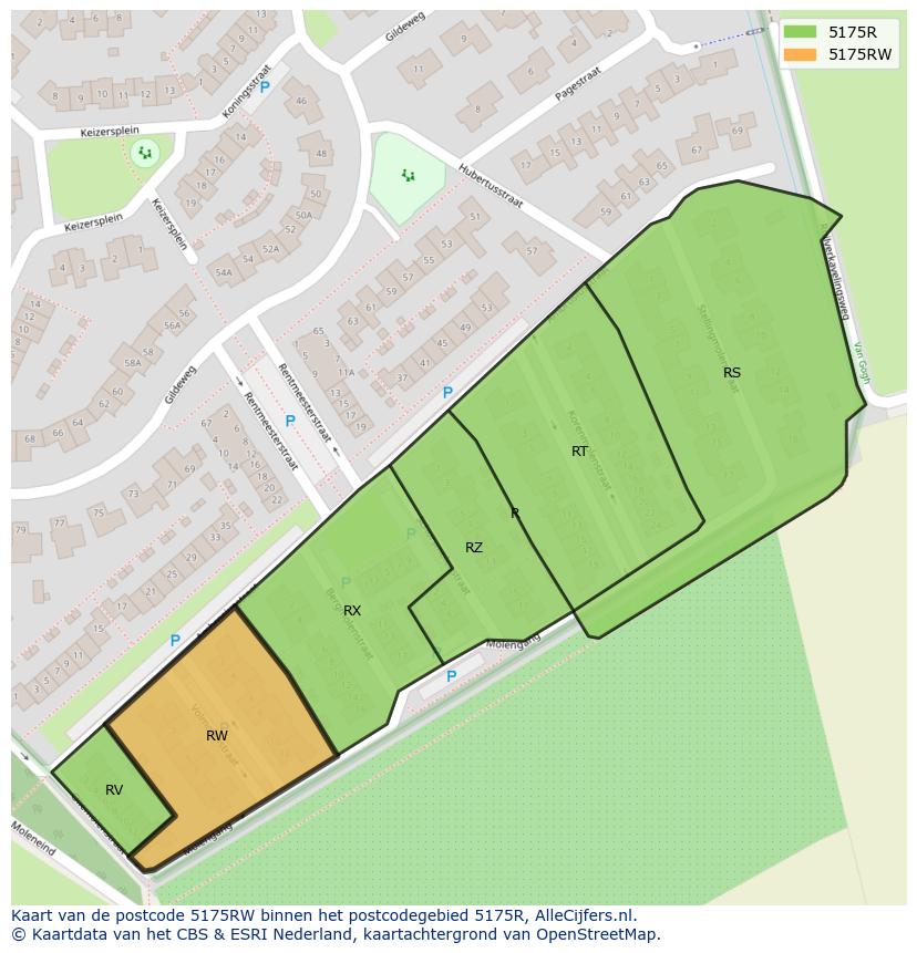 Afbeelding van het postcodegebied 5175 RW op de kaart.