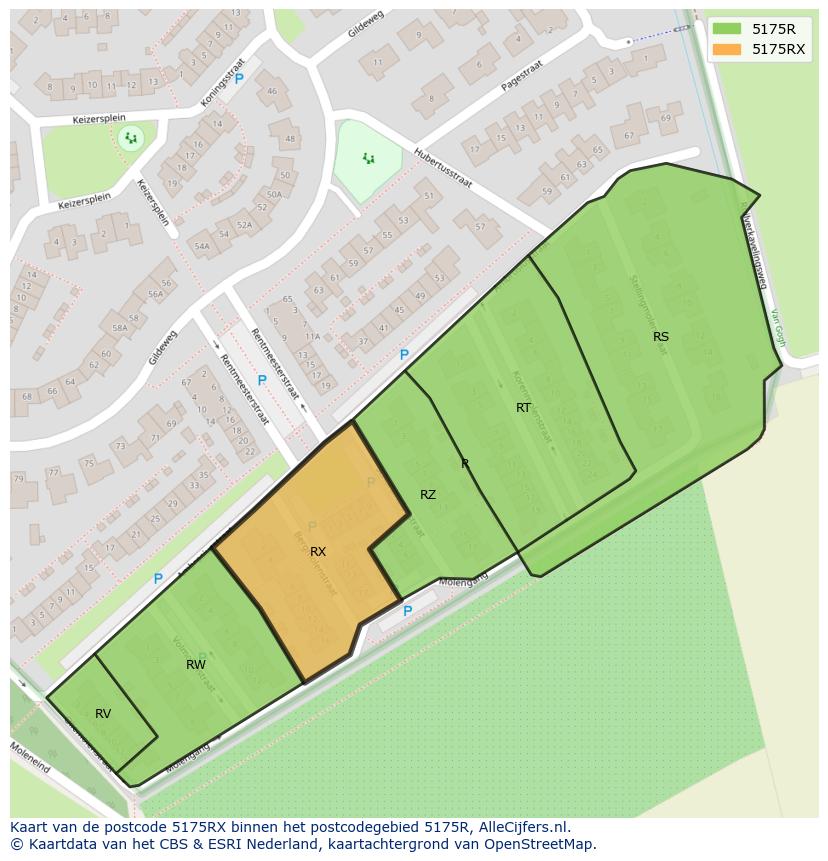 Afbeelding van het postcodegebied 5175 RX op de kaart.